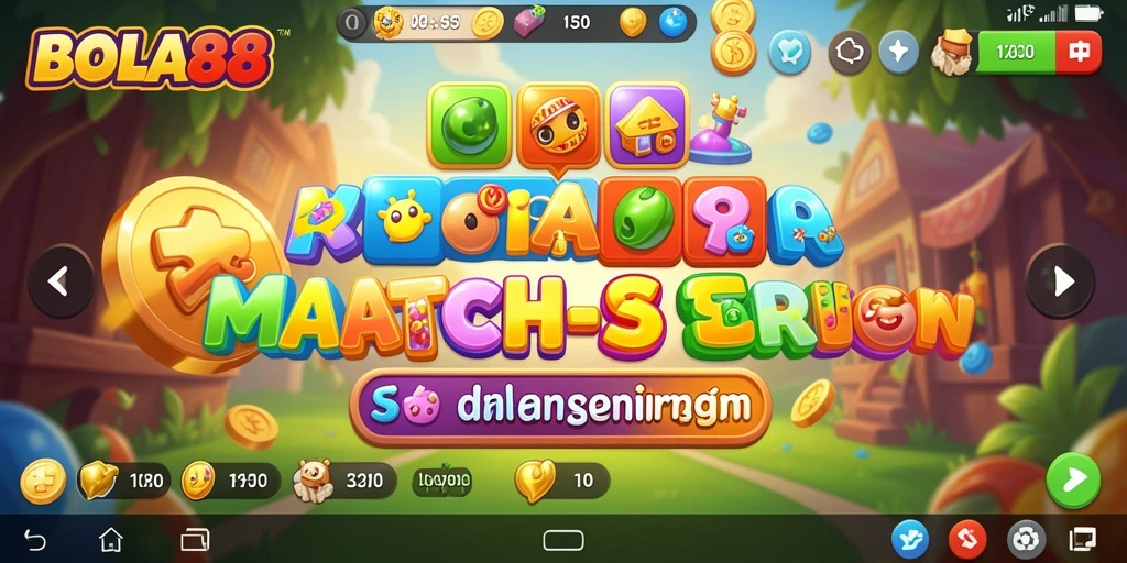 Tampilan gameplay Match-3 yang seru dan penuh warna di BOLA88.