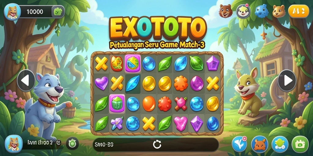 Tangkapan layar gameplay EXOTOTO yang menunjukkan aksi mencocokkan item.
