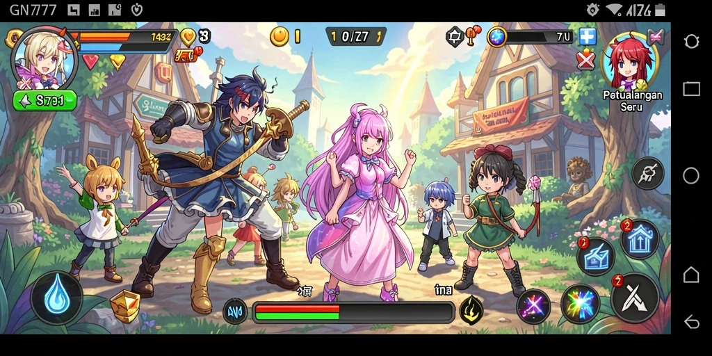 Screenshot gameplay GN777 menampilkan karakter Anime yang menawan dan petualangan seru.
