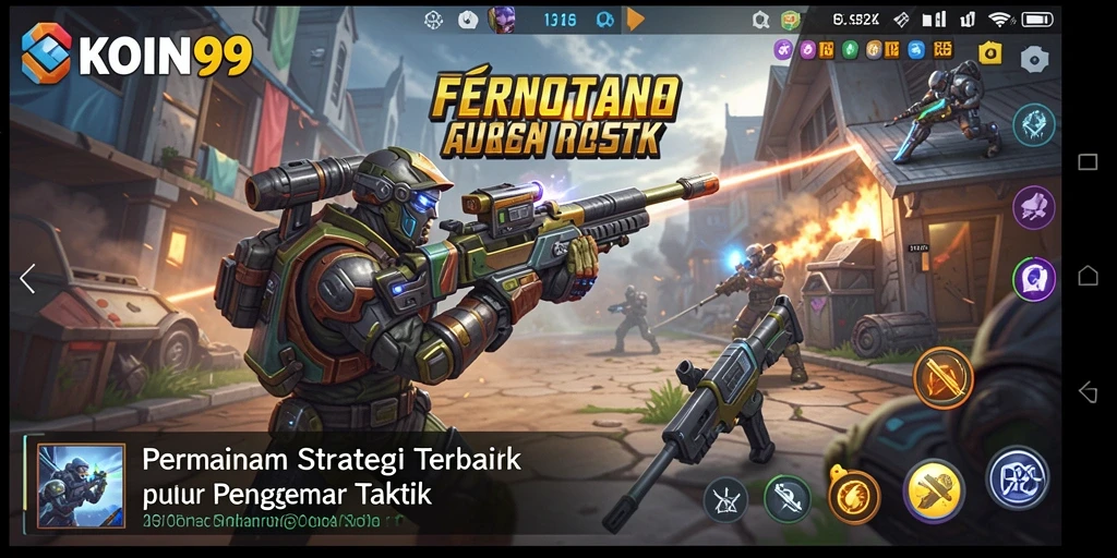 Gameplay KOIN99 menampilkan pertempuran strategis penuh taktik.