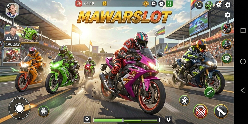 Tampilan gameplay menegangkan dalam balapan motor di MAWARSLOT.