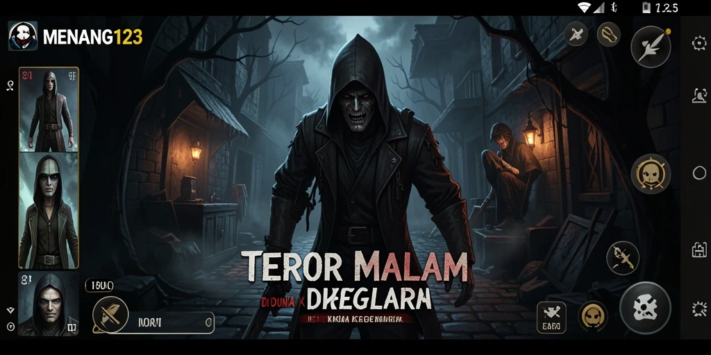 Tampilan gameplay <strong>MENANG123</strong> yang menegangkan di tengah kegelapan.