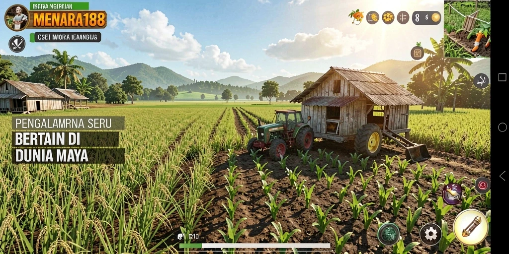 Screenshot MENARA188 menampilkan petani yang sedang merawat ladang dengan penuh dedikasi.