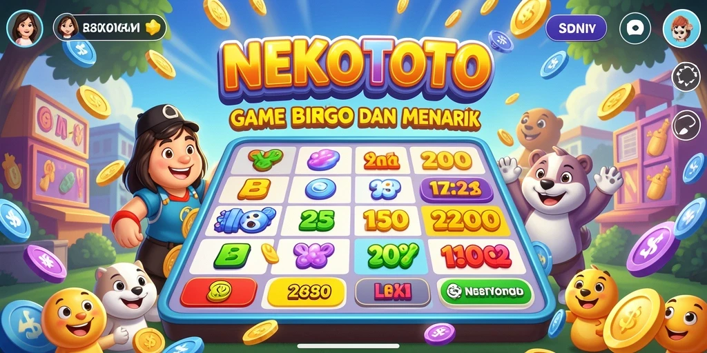 Screenshot gameplay NEKOTOTO menampilkan kartu Bingo yang penuh warna.