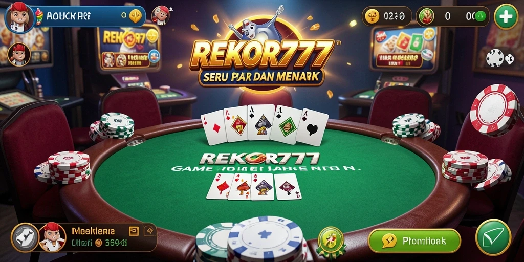 Tampilan gameplay REKOR777 dengan suasana poker yang menegangkan.