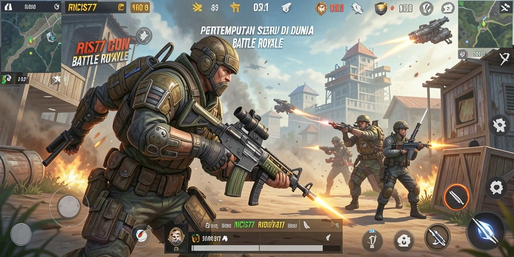 Tampilan gameplay RICIS77 yang dinamis dalam pertempuran Battle Royale.