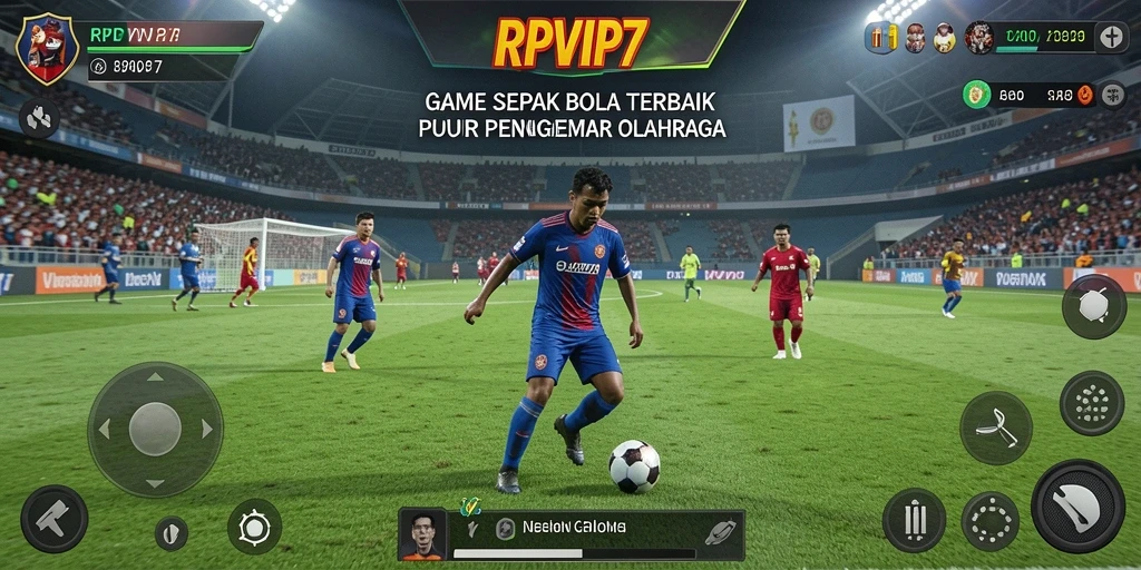 Screenshot RPVIP7 menampilkan aksi seru di lapangan sepak bola.