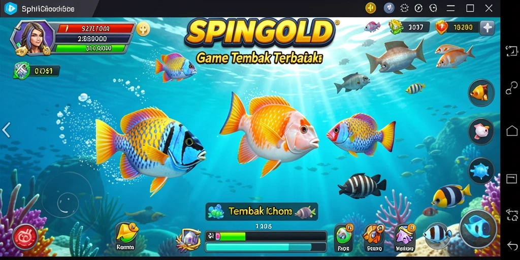 Tampilan gameplay SPINGOLD yang seru saat menembak ikan.