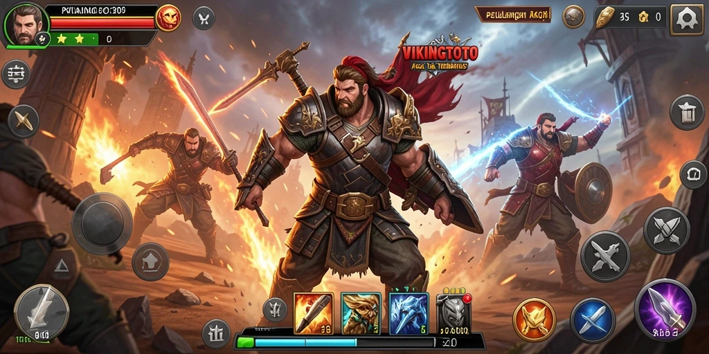 Screenshot utama VIKINGTOTO menampilkan aksi epik dalam pertempuran.