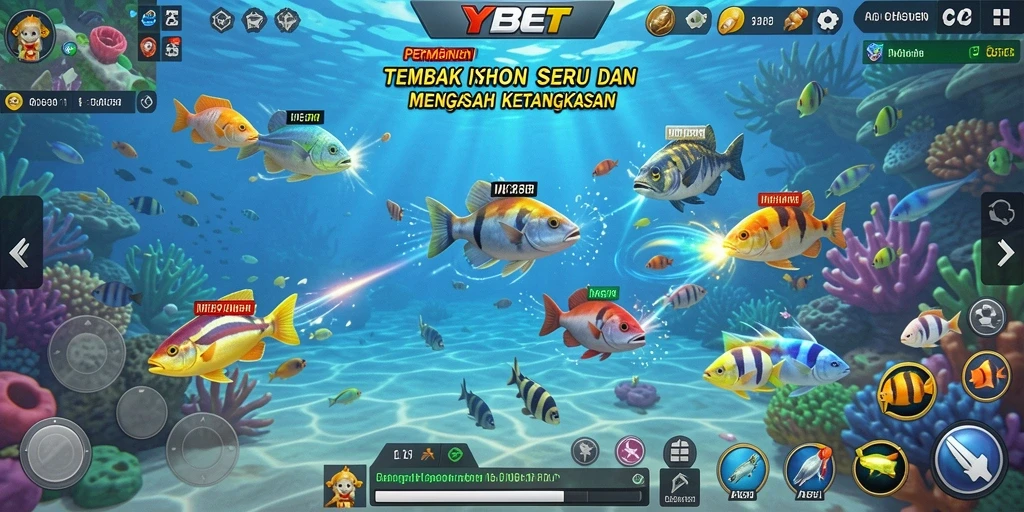 Tampilan gameplay YYBET dengan aksi menangkap ikan yang seru.